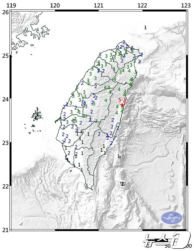 대만 동부 화롄현에서 규모 6.3 지진이 보고됐다. <출처=대만중앙기상서>