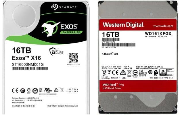 각 제조사가 2019년 출시한 16TB HDD. (사진=씨게이트, 웨스턴디지털)