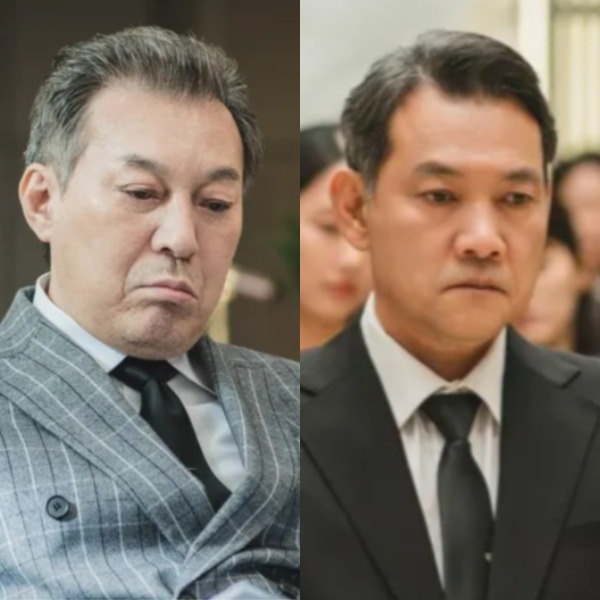 tvN 주말극 ‘눈물의 여왕’에서 홍만대 역을 연기한 배우 김갑수(왼쪽)와 아들 홍범준 역을 연기한 배우 정진영. 사진 tvN