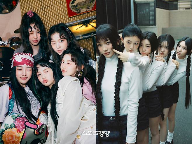 그룹 뉴진스(왼쪽)과 아일릿. 경향신문 자료사진