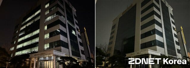 어스아워 캠페인 참여 전과 후 동아쏘시오홀딩스 본사 모습.