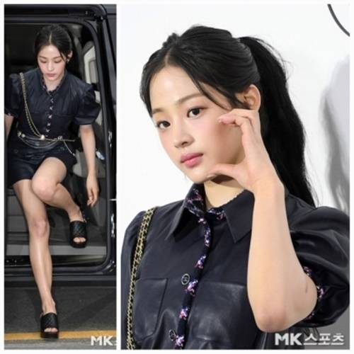 섬세한 체인과 포켓이 장식된 스커트와 두툼한 굽이 있는 블랙 샌들은 그녀의 패션 감각을 돋보이게 했다. 사진=천정환 기자