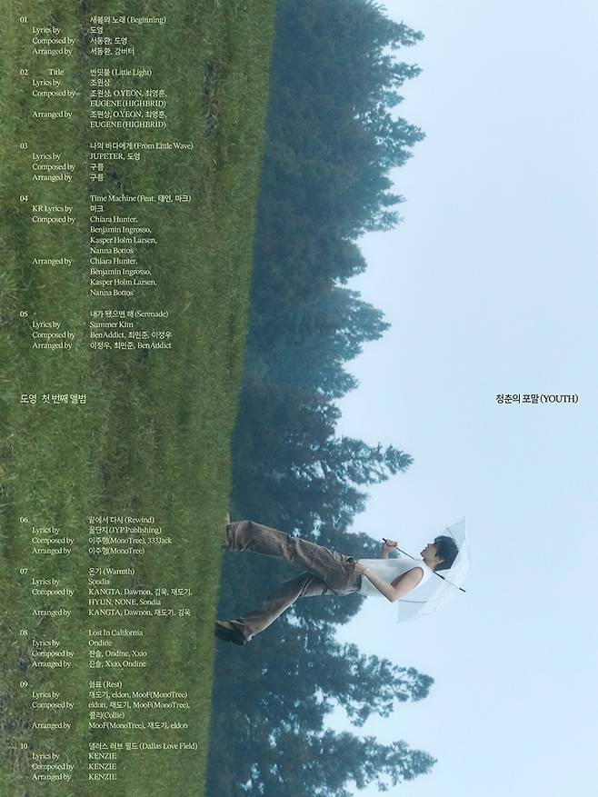 지난 22일 나온 도영의 첫 앨범 '청춘의 포말' 트랙 리스트. SM엔터테인먼트 제공