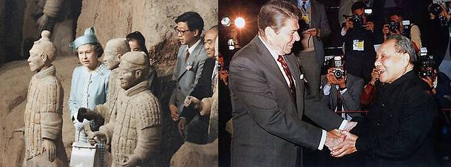 (좌) 1986년 엘리자베스 2세 영국 여왕 방중. (우) 1984년 로날드 레이건 미국 대통령의 방중. 출처 : 바이두
