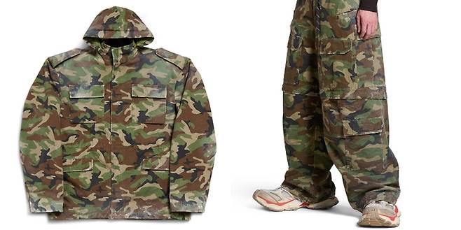 발렌시아가가 일명 '개구리 군복'과 비슷한 재킷과 바지를 여름 신상품 의류로 출시했다. 상하의를 모두 사면 1000만원이 넘는다. /사진=발렌시아가 공식 홈페이지 캡처