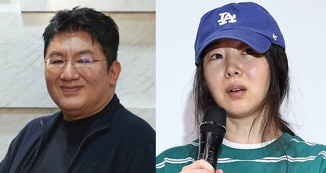 방시혁 하이브 이사회 의장과 민희진 어도어 대표. 연합뉴스