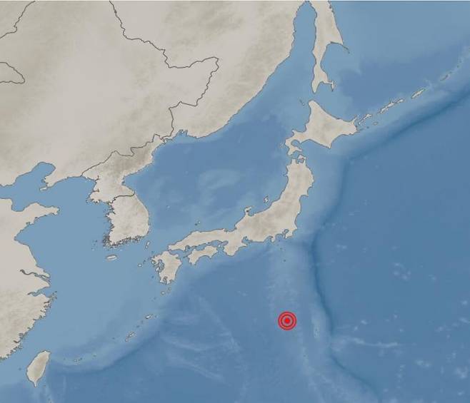 규모 6.9의 지진이 발생한 일본 시즈오카현 하마마쓰시 남남동쪽 787km 해역. /기상청 제공