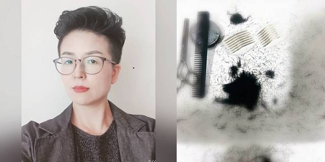 4년째 스스로 헤어 커트 중인 독서심리상담가 연미씨는 어느새 투블럭 스타일(앞머리와 윗머리는 남기고 옆뒷머리를 짧게 치는 헤어커트)의 고수가 됐다. 연미 제공