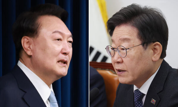 윤석열 대통령(왼쪽)과 이재명 더불어민주당 대표. 연합뉴스