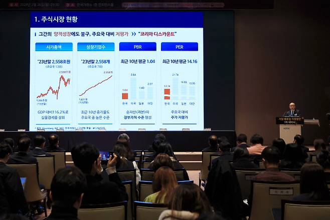 한국거래소 컨퍼런스홀에서 기업 밸류업 지원방안 1차 세미나가 개최됐다. (사진=연합뉴스)