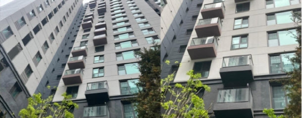 KS 마크 위조한 중국산 유리가 설치된 아파트 난간(사진=연합뉴스)