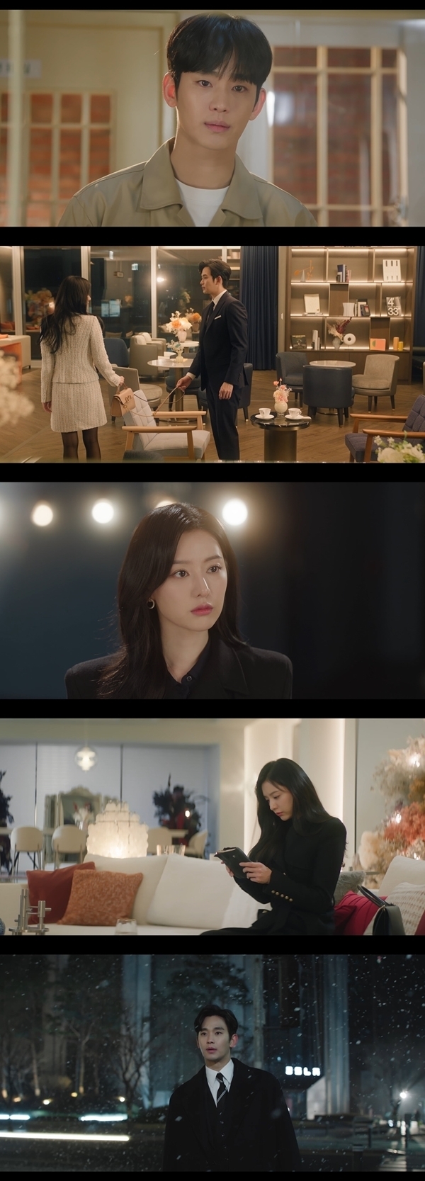 지난 27일 방송된 tvN 토일드라마 ‘눈물의 여왕’에서는 사랑하는 사람의 곁으로 가던 백현우(김수현 분)와 삶의 유일한 이유를 되찾은 홍해인(김지원 분)의 앞에 적신호가 켜져 안타까움을 안겼다. / 사진 = 눈물의 여왕