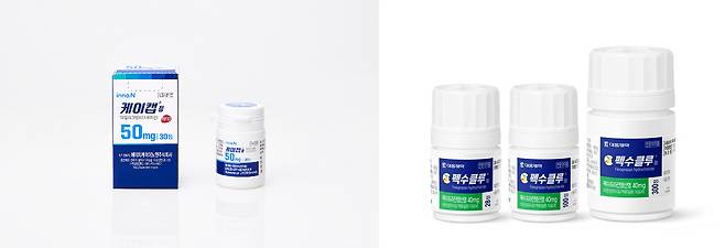 P-CAB 위식도 역류질환 치료제 ‘케이캡’(왼쪽)과 ‘펙수클루’(오른쪽)/사진=HK이노엔, 대웅제약 제공