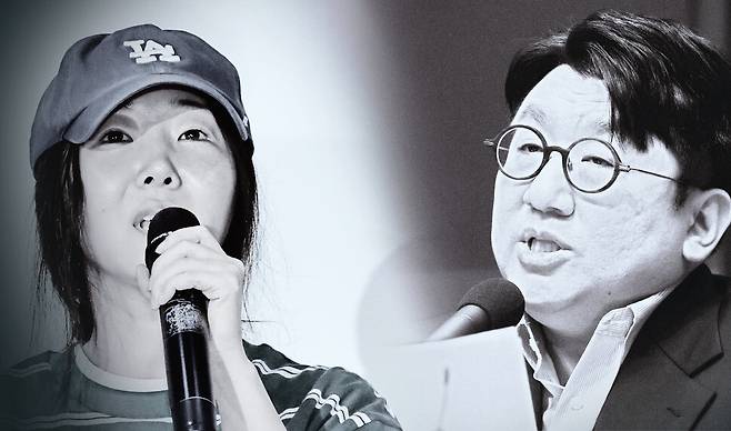 어도어 민희진 대표(왼쪽)과 하이브 방시혁 의장(오른쪽). 연합뉴스, 하이브