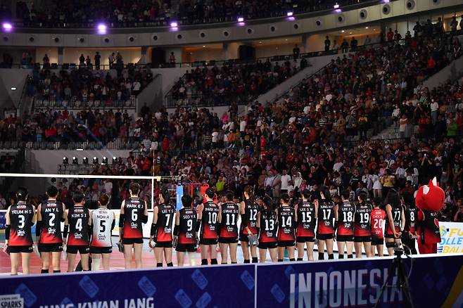 20일 인도네시아 아레나에서 인도네시아 올스타팀과 친선경기를 치른 정관장 선수들. 정관장 제공