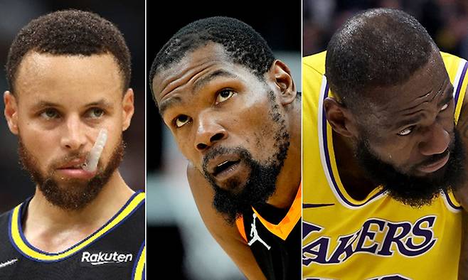 (왼쪽부터)스테픈 커리, 케빈 듀랜트, 르브론 제임스