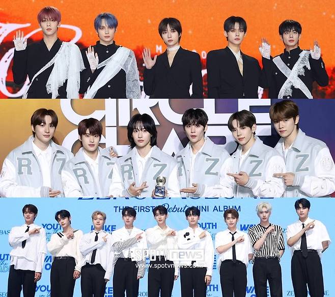 ▲ 투모로우바이투게더, 라이즈, 제로베이스원(위부터 아래). ⓒ곽혜미 기자