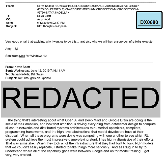 구글 반독점 재판에서 공개된, 케빈 스콧이 사티아 나델라에게 보낸 이메일