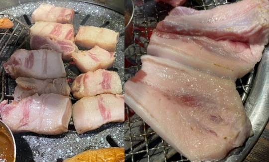 온라인 커뮤니티에 올라온 제주도 유명 식당들의 ‘삼겹살 비계’ 사진. 온라인 커뮤니티 캡쳐