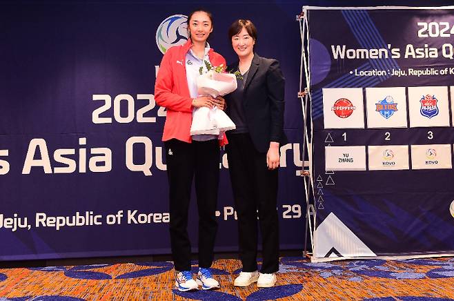 프로배구 여자부 아시아 쿼터 1순위로 페퍼저축은행에 지명된 장위(왼쪽)와 장소연 감독. 한국배구연맹