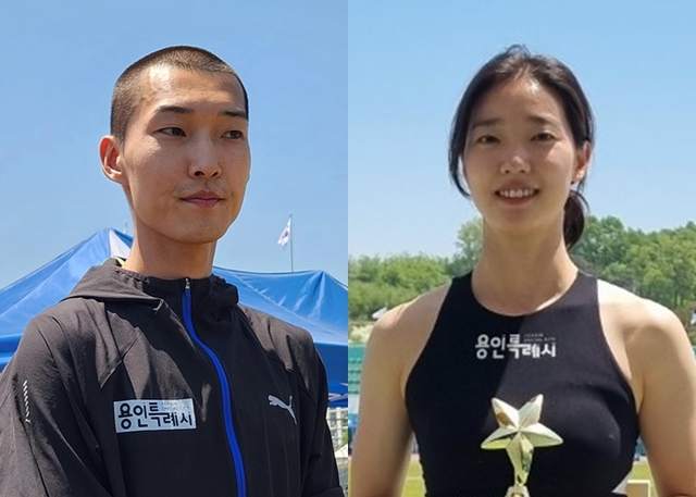 남자 높이뛰기서 우승한 우상혁(왼쪽)과 여자 장대높이뛰기서 1위에 오른 배한나. 연합뉴스·용인시청 제공