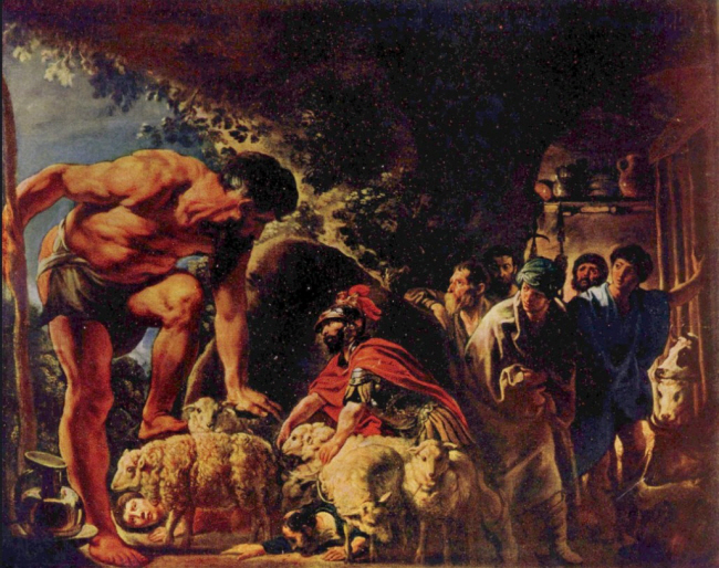 17세기 화가 야콥 요르단스(1593∼1678)가 그린 ‘폴리페모스의 동굴 안에 갇힌 오디세우스(Odysseus in the Cave of Polyphemus)’.  모스크바 푸슈킨 미술관 소장