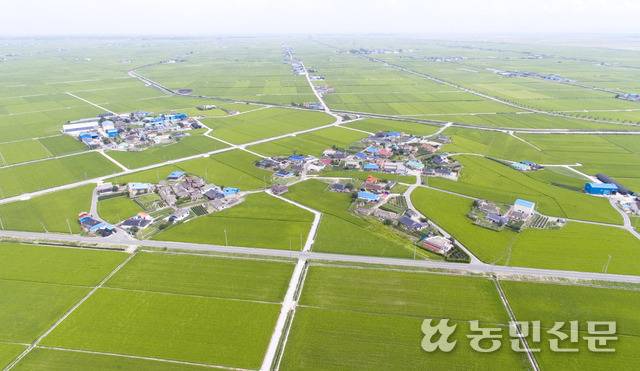 경지정리가 잘된 논의 항공사진. 농민신문DB