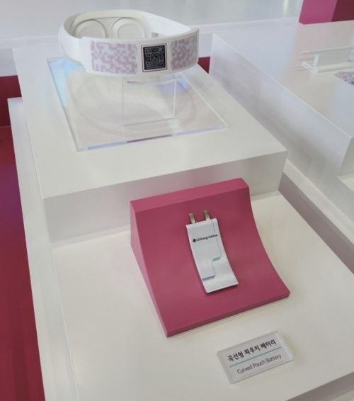 인터배터리2024에 전시됐던 LG에너지솔루션의 곡선형 파우치 배터리와 이를 적용한 제품. 사진=강희종기자