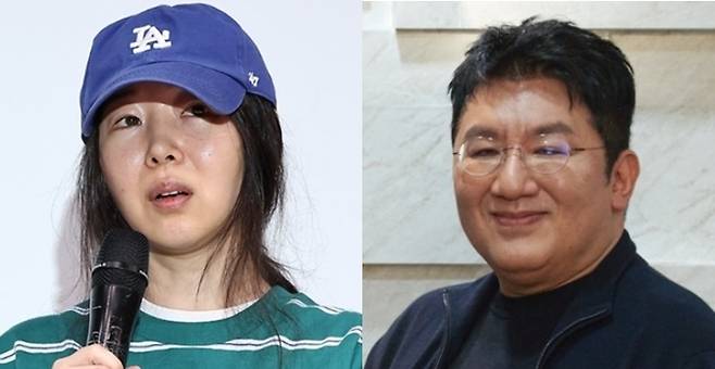 민희진 어도어 대표(왼쪽)과 방시혁 하이브 이사회 의장. 연합뉴스
