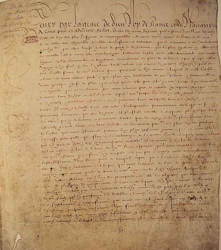 낭트 칙령 문서. 이 문서 하나로 프랑스에서 종교적 자유가 인정됐다.