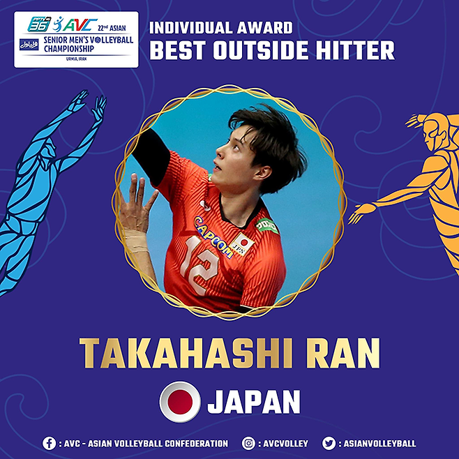 다카하시 란은 2023년 제22회 AVC 선수권대회 베스트7에 선정됐다. 사진=아시아배구연맹 공식 SNS
