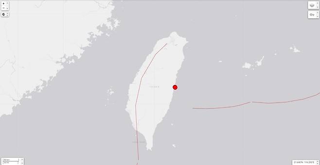 6일(현지시간) 대만에서 발생한 지진 진원을 표시한 지도. (출처 : EMSC)