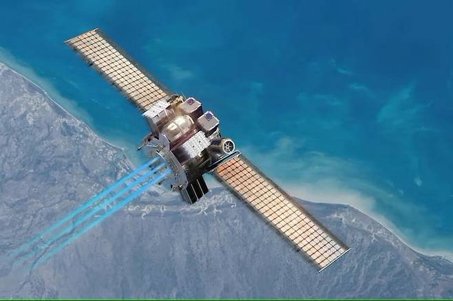 위성 수리 서비스를 제공하기 위한 실증 위성인 옵티머스가 지구 궤도에서 비행하고 있는 모습의 상상도 / 스페이스 머신 컴퍼니 제공