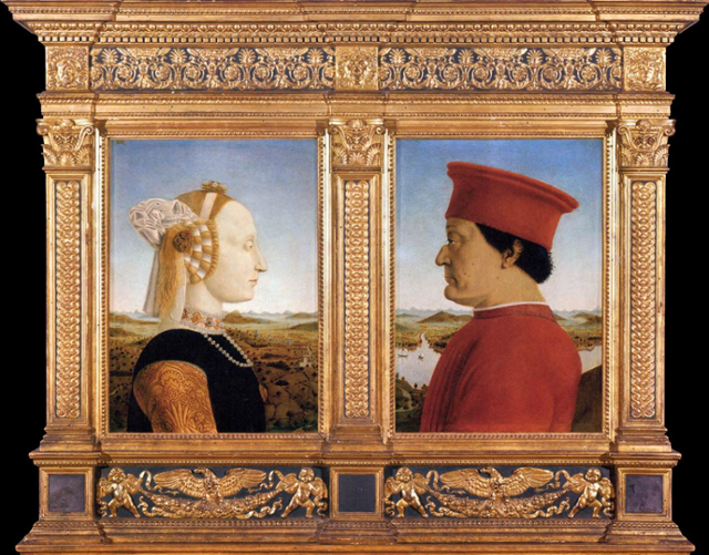피에로 델라 프란체스카·우르비노 공작 부부 초상화·1473~1475년경·우피치 미술관·각각 패널의 크기 47cm×33cm.