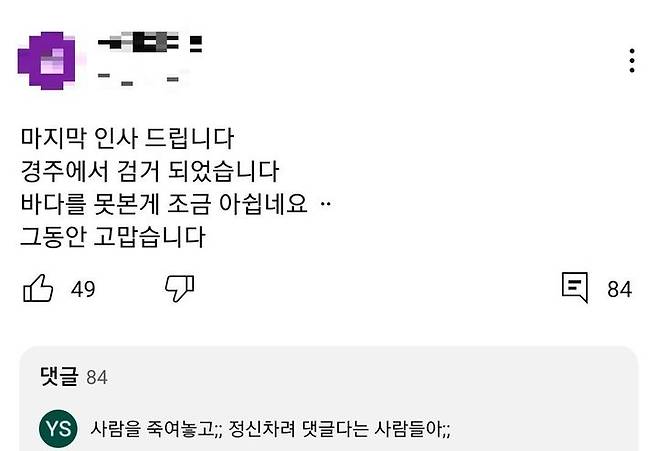흉기 난동을 벌인 A씨(40대)가 범행 후 자신의 유튜브 채널에 올린 글./사진=온라인 커뮤니티