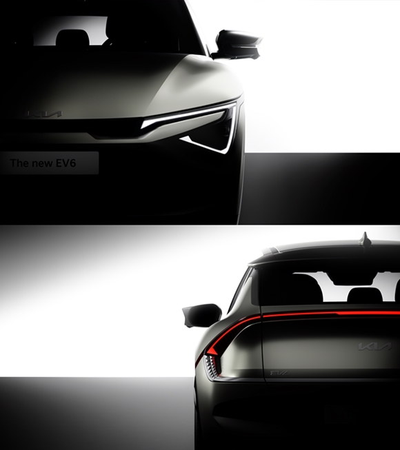 기아가 전동화 스포츠유틸리티차량(SUV) EV6의 상품성 개선 모델 '더 뉴 EV6' 티저 이미지를 공개했다. /기아