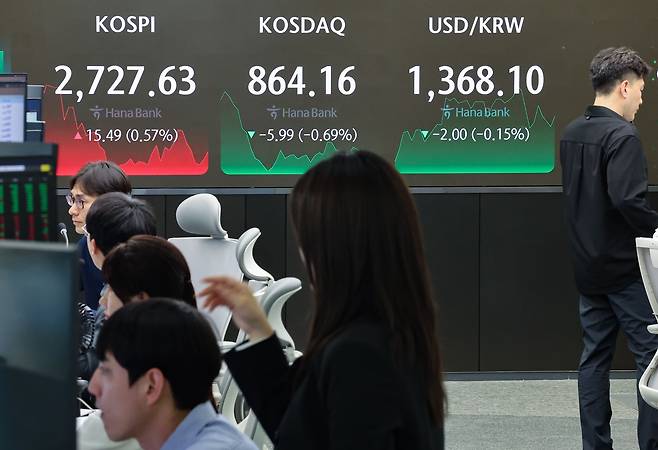 10일 오후 서울 중구 하나은행 본점 딜링룸 현황판/연합뉴스.