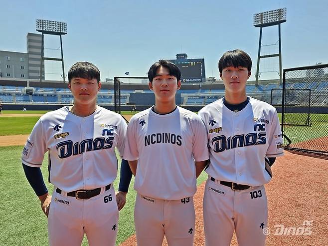 김범준-신영우-최우석(왼쪽부터)이 NC 퓨처스 4월 MVP에 선정됐다. 사진 | NC 다이노스