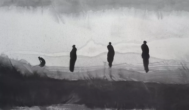수묵화가로도 유명한 가오싱젠의 작품 ‘해변에서’(2016). 마치 고립된 인간을 그려낸 것만 같은 풍경입니다. [국립대만사범대학(NTNU) 가오싱젠센터]
