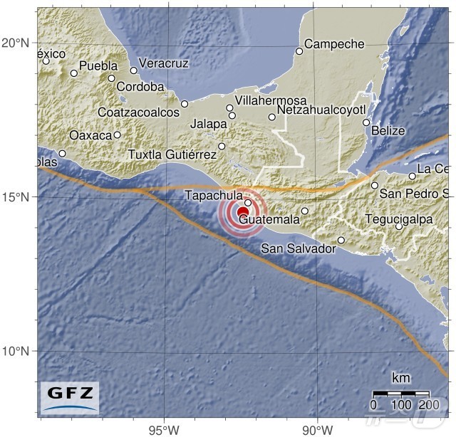 멕시코에서 규모 6.2 지진이 발생했다.  (독일지구과학연구센터, GFZ)