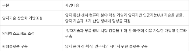 지능정보원 양자분야 주요 지원사업