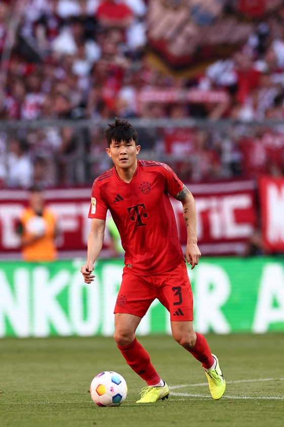 Bayern Munich's Kim Min-jae in action during the Bundesliga match against VfL Wolfsburg in Munich, Germany on Sunday. [EPA/YONHAP]