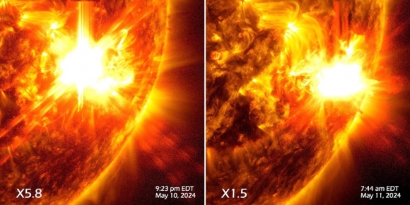 지난 10일과 11일 X5.8급과 X1.5급의 강력한 태양플레어가 흑점 AR3664에서 발생했다. NASA