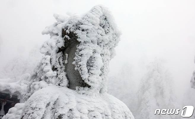 지난 2월 강원 태백에 내린 폭설로 얼어붙은 부처상.(뉴스1 DB) 2024.2.28/뉴스1 ⓒ News1 김명섭 기자
