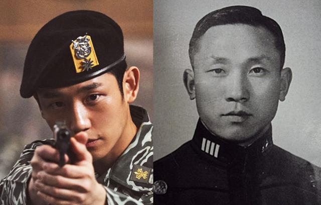 '서울의 봄'에서 정해인이 연기한 특전사령관 비서실장 오진호(왼쪽)는 김오랑 중령을 모델로 삼았다.