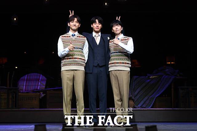 배우 심창민 김성식 김재범(왼쪽부터)가 뮤지컬 '벤자민 버튼'에서 벤자민 버튼 역을 연기한다. /서예원 기자