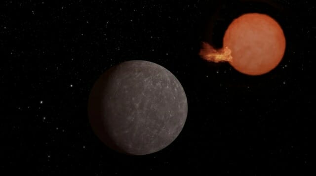 적색왜성을 공전하는 외계행성 스페쿨루스-3b를 상상한 이미지, 행성은 지구만큼 크며 중심의 항성은 목성보다 약간 크다고 알려졌다. (출처=NASA/JPL-칼텍)