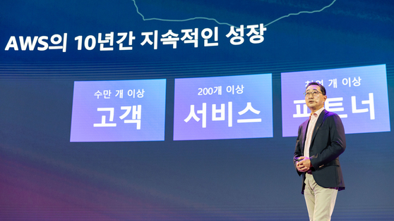 Amazon Web Services Korea Director Ham Kee-ho speaks during his keynote speech at the AWS Summit Seoul 2024 held in southern Seoul's Coex on Thursday. [AWS]