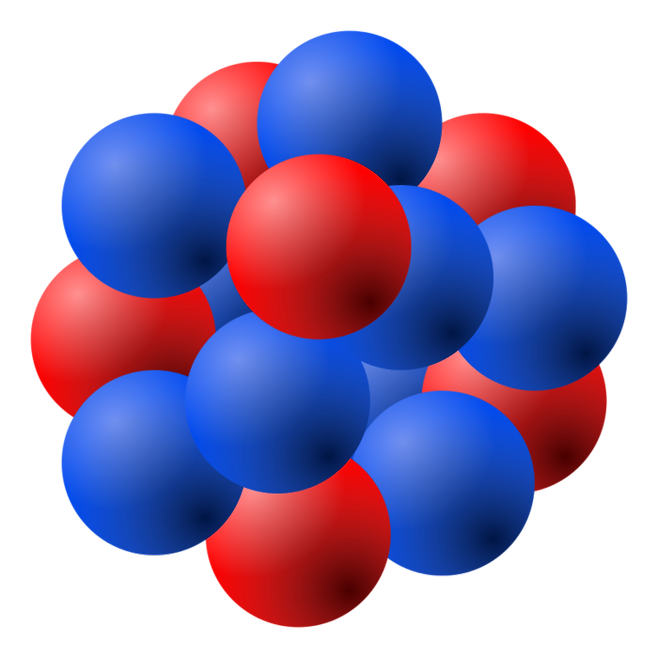 원자핵을 구성하는 양성자(빨간색)와 중성자(파란색)를 나타냈다. [사진=위키피디아]