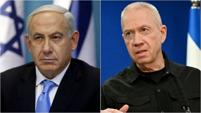 요아브 갈란트 이스라엘 국방부 장관(오른쪽)이 하마스 제거 후 이스라엘이 가자지구를 통치해야 한다는 베냐민 네타냐후 총리의 주장을 공개적으로 반대했다. /AFPBBNews·로이터=뉴스1